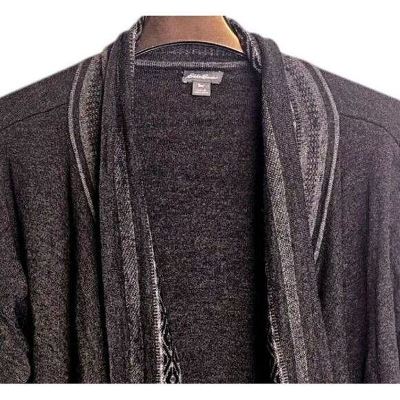 Eddie Bauer Women Waterfall Cardigan Size Large Grey Wool Blend Open Front - Picture 2 of 5